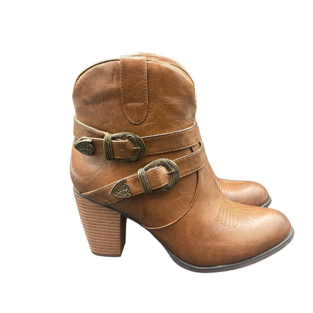 Roper Maybelle Round Toe Cowboy Booties Womens 8.5 Brown Casual Boots